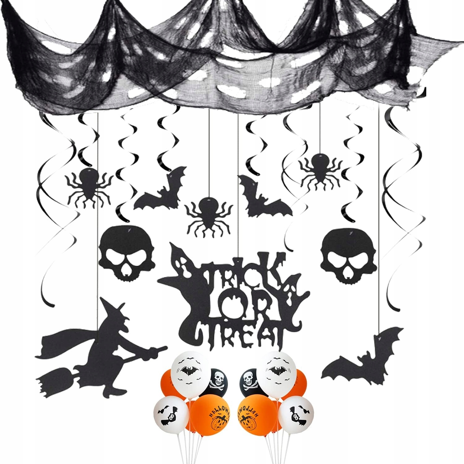 Halloweenske ozdoby pavučina balóny prívesky príslušenstvo sada 26ks